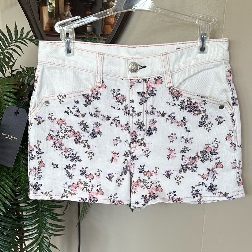 Brand New Rag & Bone White Denim Ellie Jean Shorts In Micro Floral Preppy Summer